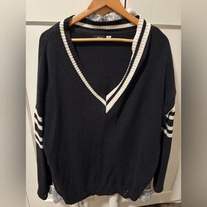 BDG Black and White Striped V-Neck Sweater